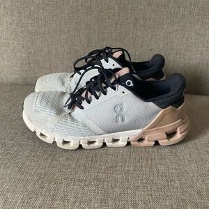 On Cloud Running Sneakers in Light Gray with Tan Accents